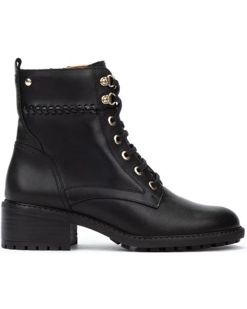 STIVALETTO PIKOLINOS MEDINA W0D-8672 IN PELLE NERA CON LACCI E TACCO NEGRO