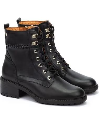 STIVALETTO PIKOLINOS MEDINA W0D-8672 IN PELLE NERA CON LACCI E TACCO NEGRO