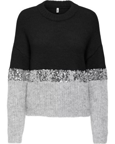 MAGLIONE ONLY 15358399 BICOLORE NERO GRIGIO CON PAILLETTES NEGRO