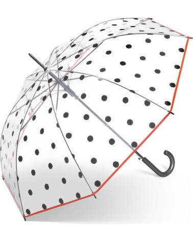 L&R SHOES PARAGUAS LONG AC 40986 CLEAR BLACK-RED DOTS TRANSPARENTE