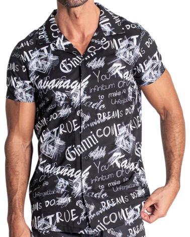 GIANNI KAVANAGH CAMISA HAWAIANA SKETCH NEGRO