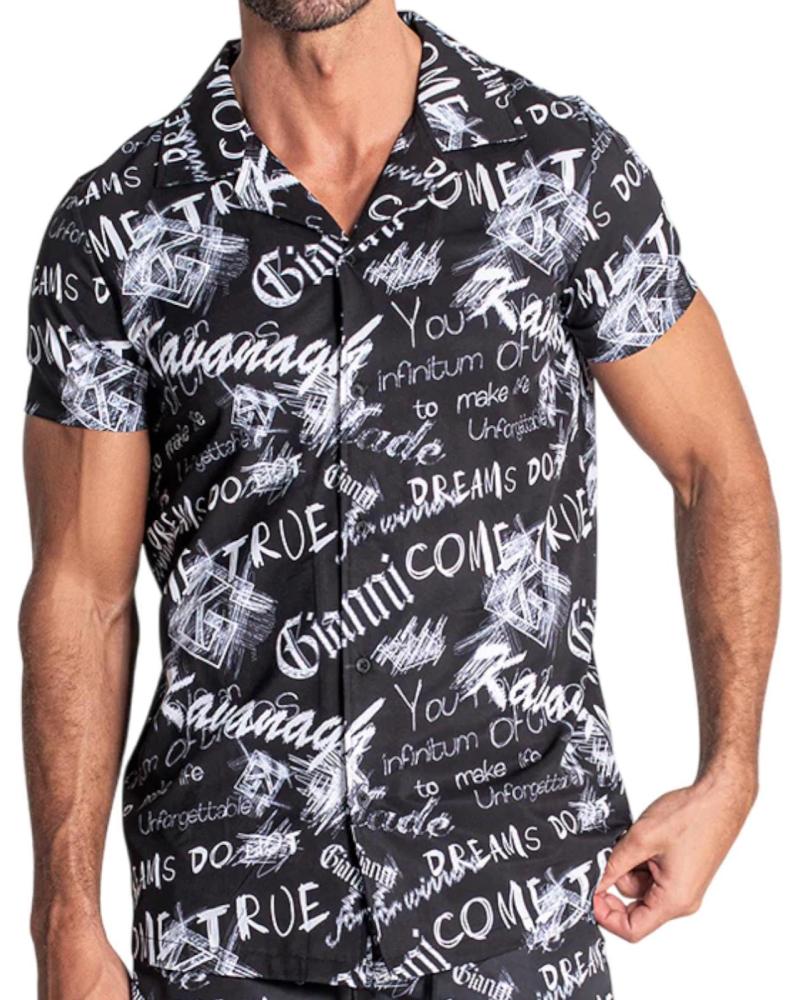 GIANNI KAVANAGH CAMISA HAWAIANA SKETCH NEGRO GIANNI KAVANAGH CAMISA HAWAIANA SKETCH NEGRO