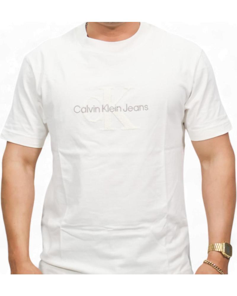 CALVIN KLEIN CHENILLE T-SHIRT MIT MONOGRAMM - ELFENBEIN