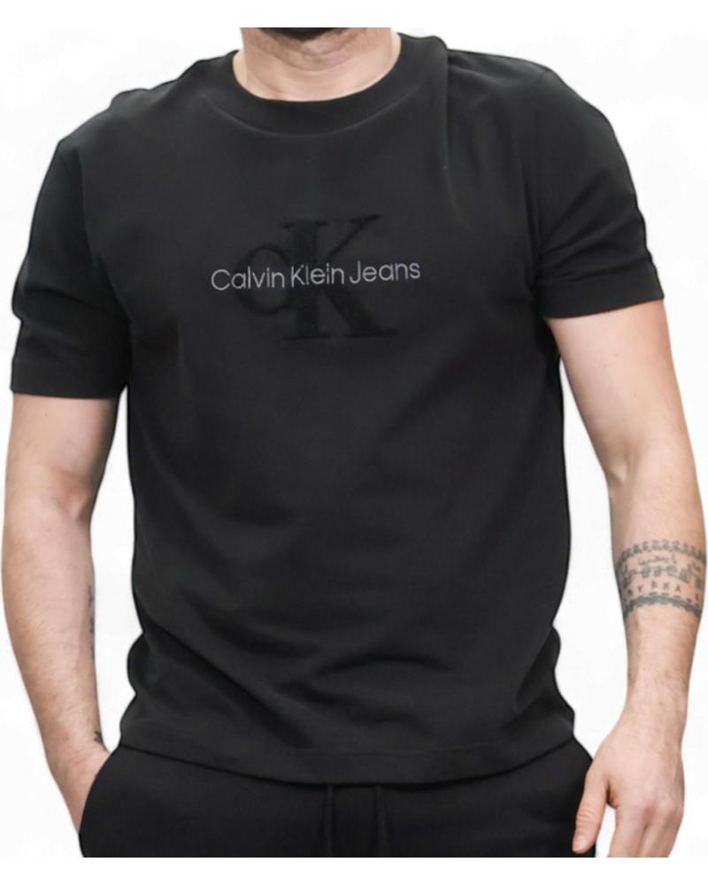 CALVIN KLEIN CHENILLE T-SHIRT MIT MONOGRAMM - SCHWARZ