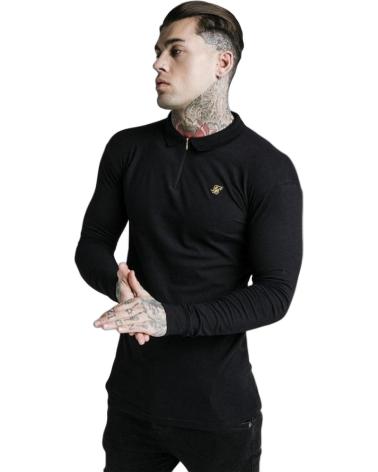 SIKSILK POLO L-S STRETCH FIT ZIP COLLAR NEGRO