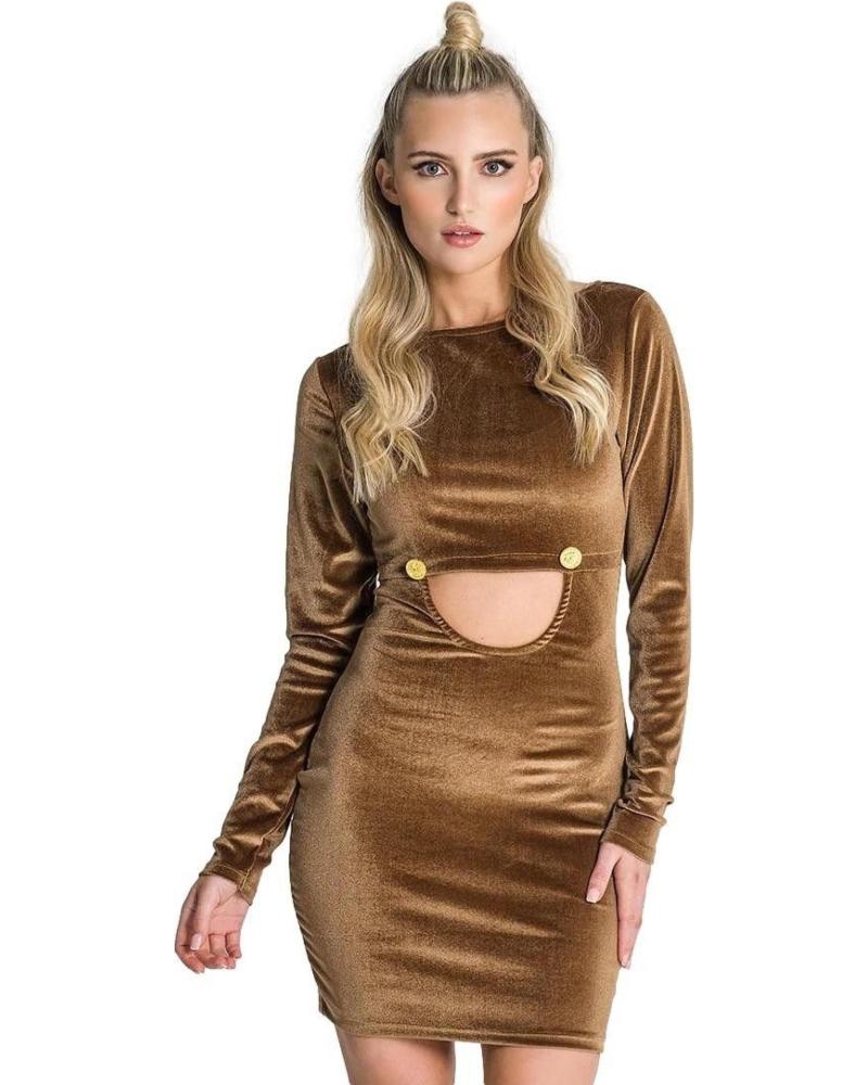 VESTIDO GIANNI KAVANAGH BRIVIDI RECORTADO DORADO