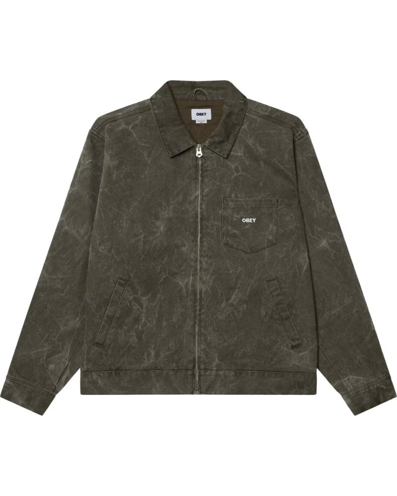 OBEY CHAQUETA WORKMAN ZIP JACKET BLACK OLIVE WRINKLE WASH NAN