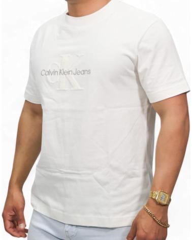 CALVIN KLEIN CHENILLE T-SHIRT MIT MONOGRAMM - ELFENBEIN