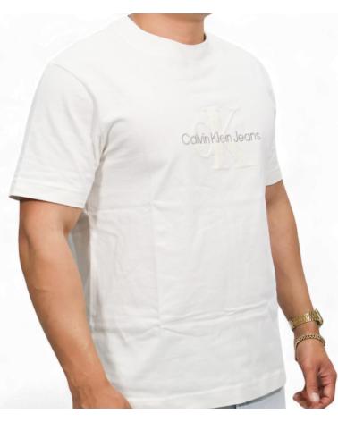 CALVIN KLEIN CHENILLE T-SHIRT MIT MONOGRAMM - ELFENBEIN