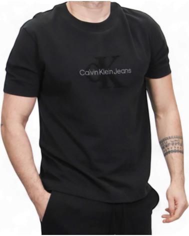 CALVIN KLEIN CHENILLE T-SHIRT MIT MONOGRAMM - SCHWARZ