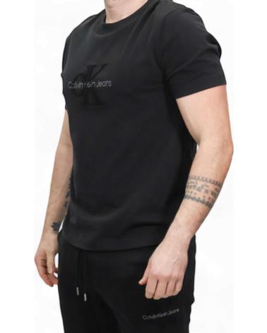 CALVIN KLEIN CHENILLE T-SHIRT MIT MONOGRAMM - SCHWARZ