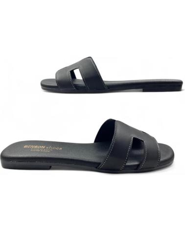 TIMBOS SANDALIA PLANA DE PIEL DE MUJER 131468 NEGRO