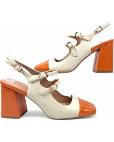 TIMBOS TWO-TONE SLINGBACK HEEL SANDAL WHITE ORANGE MODEL 131093 NARANJA