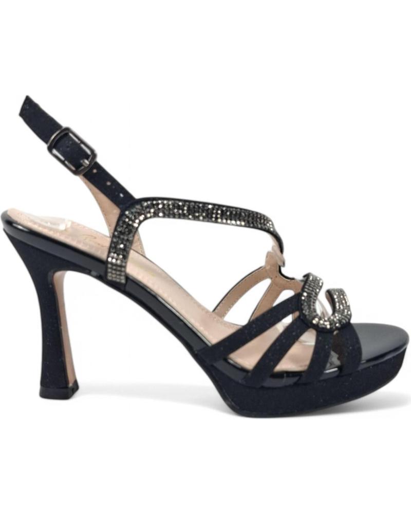 SANDALE À TALON DE SOIRÉE TIMBOS 131081 NOIRE AVEC LANIÈRES CROISÉES ET STRASS NEGRO