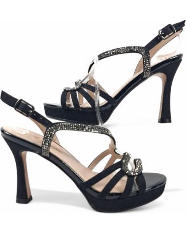 SANDALE À TALON DE SOIRÉE TIMBOS 131081 NOIRE AVEC LANIÈRES CROISÉES ET STRASS NEGRO