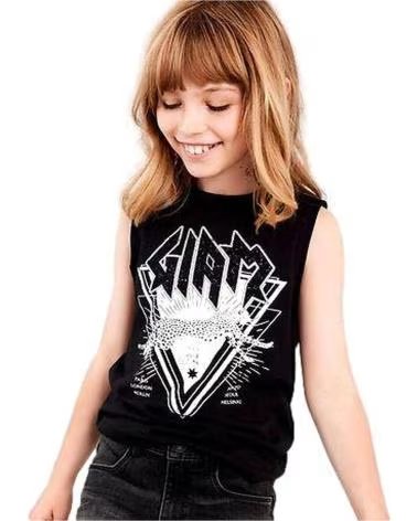 NAME IT ÄRMELLOSES SCHWARZES T-SHIRT MIT LEOPARDENPRINT FÜR MÄDCHEN NAME IT NEGRO