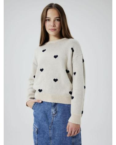 NAME IT JERSEY DE PUNTO CON CORAZONES PARA MUJER BEIGE