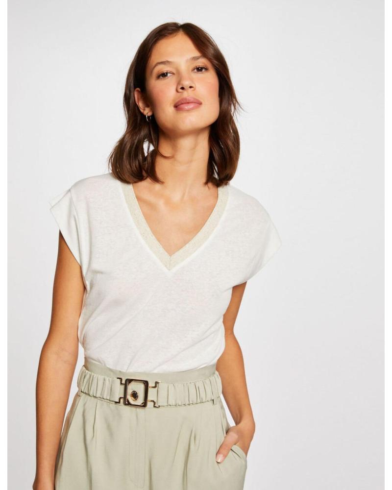 MORGAN CAMISETA MANGA CORTA CON ESCOTE EN V MARFIL MUJER 221-DAME BLANCO