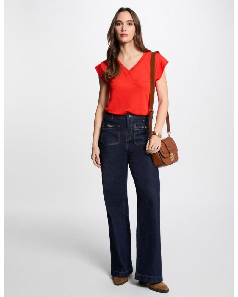 MORGAN CAMISETA MANGA CORTA CON ESCOTE EN V MUJER 221-DAME NARANJA