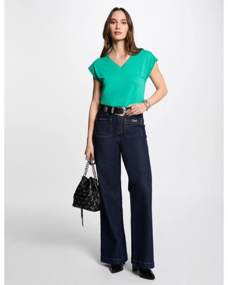 MORGAN CAMISETA MANGA CORTA CON ESCOTE EN V ESMERALDA MUJER 2 VERDE