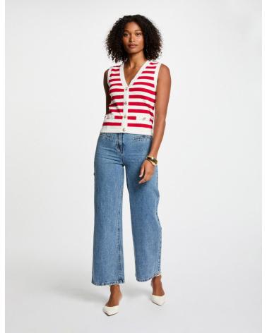 MORGAN ÄRMELLOSE STRICKJACKE GESTREIFT WEISS UND ROT 251-MKIVA ROJO