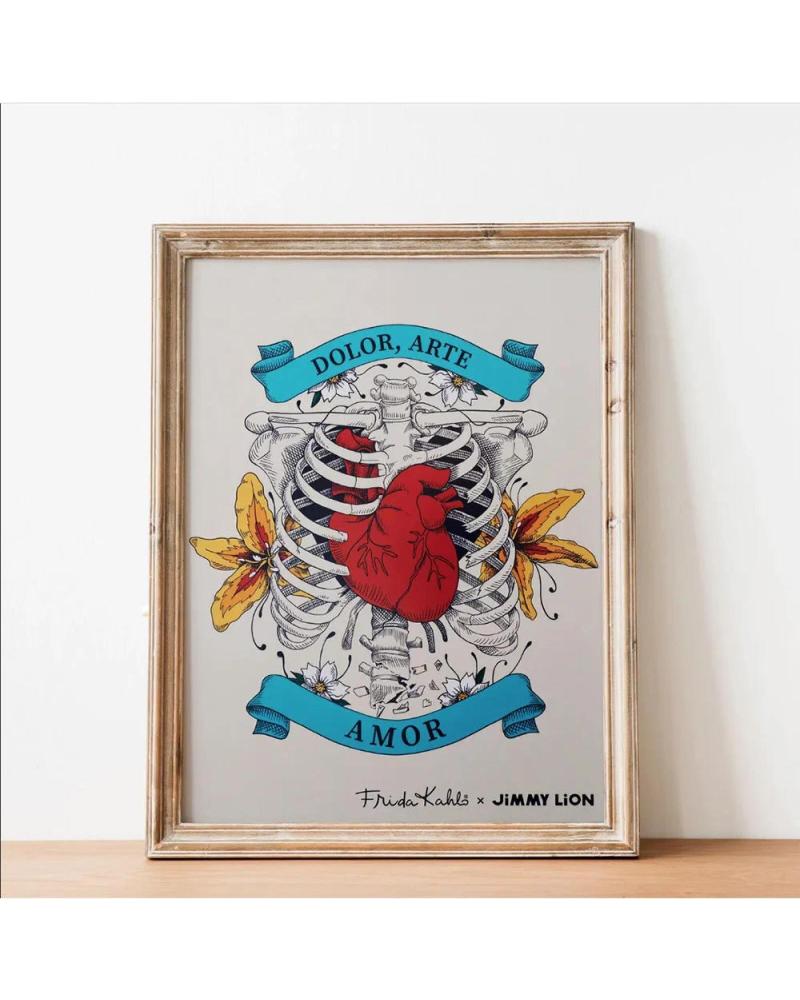 JIMMY LION 'FOLLOW YOUR HEART' POSTER WITH WOODEN FRAME AZUL