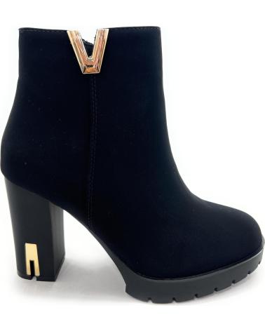 CHIC VISION BLACK SUEDE-EFFECT ANKLE BOOT WITH BLOCK HEEL AND V-DETAIL NEGRO
