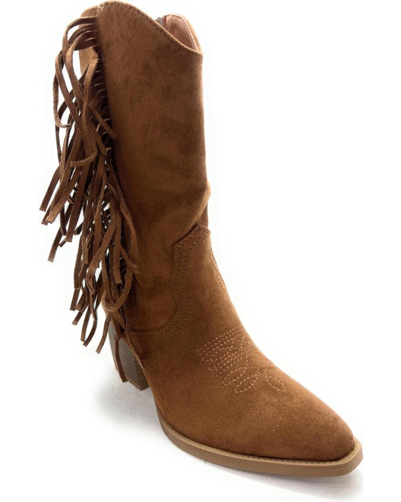 BOTIM CHIC VISION EM CAMURÇA SINTÉTICA COM FRANJAS E SALTO, CASTANHO MARRóN