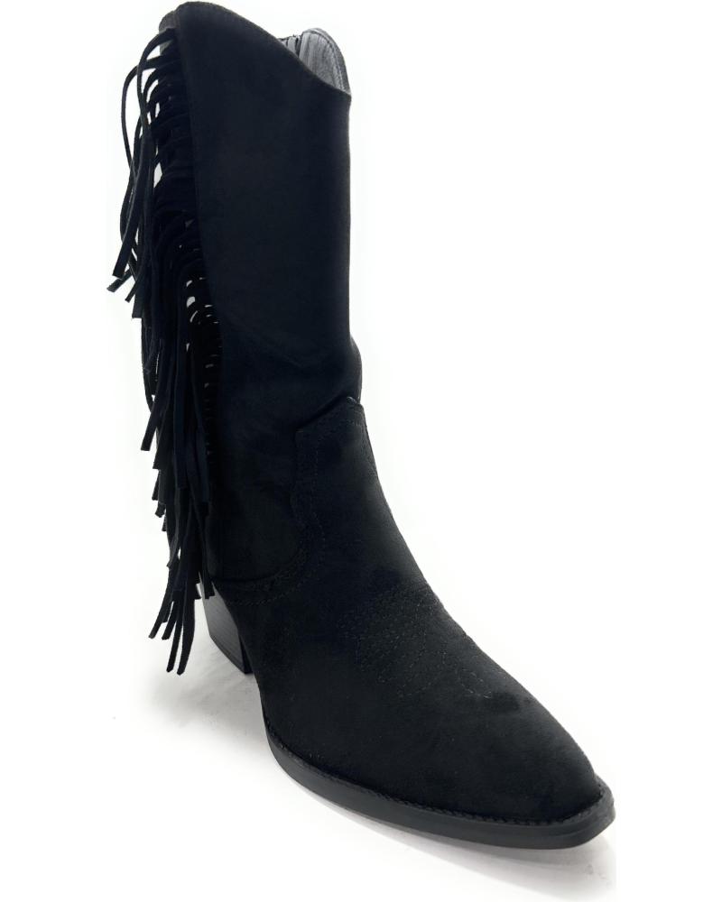 BOTIM CHIC VISION EM CAMURÇA SINTÉTICA COM FRANJAS E SALTO, PRETO NEGRO