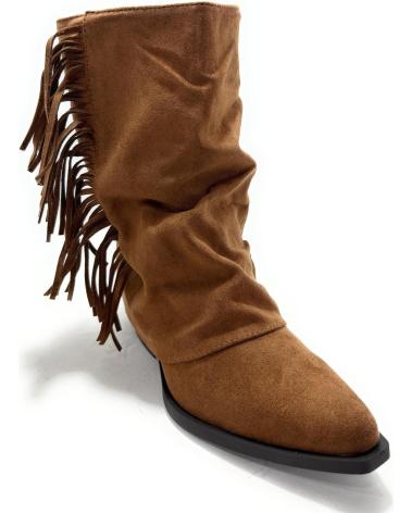 BOTIM CHIC VISION EM CAMURÇA SINTÉTICA FRANZIDA COM FRANJAS E FECHO, CASTANHO MARRóN
