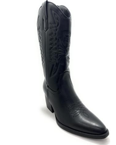 BOTAS COWBOY CHIC VISION ANTELINA GRABADA CON TACÓN NEGRO NEGRO