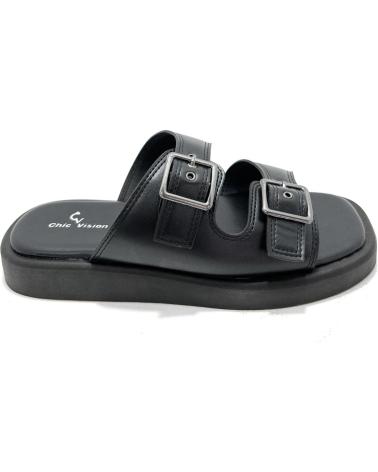 CHIC VISION SANDALIAS ZUECO HEBILLAS CONFORT RELAX NEGRO