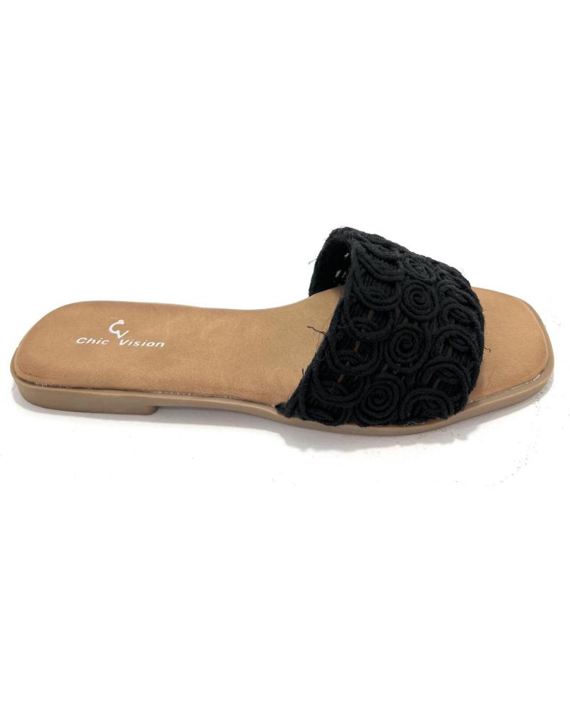 CHIC VISION SANDALIA ZUECO PLANO TEXTIL CONFORT NEGRO