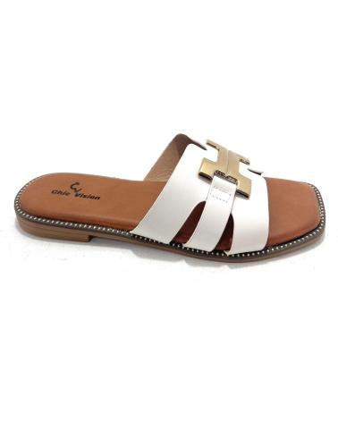 CHIC VISION SANDALIAS ZUECO PLANO HEBILLA CONFORT BLANCO