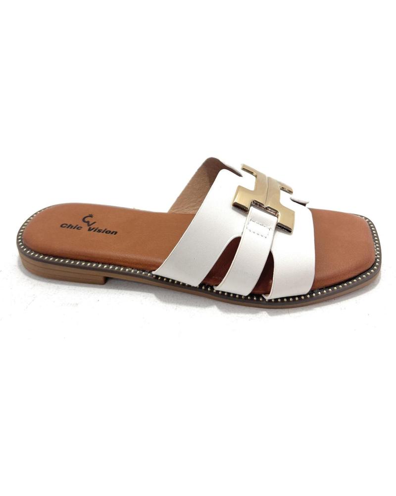 CHIC VISION SANDALIAS ZUECO PLANO HEBILLA CONFORT BLANCO