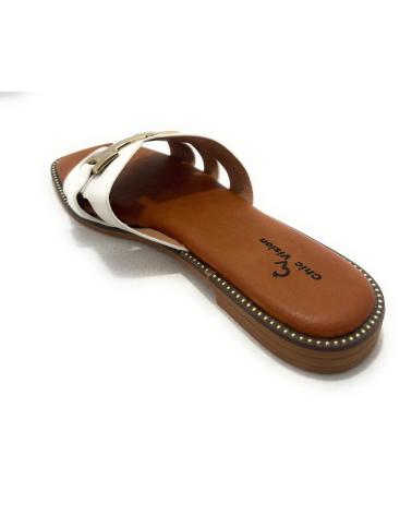 CHIC VISION SANDALIAS ZUECO PLANO HEBILLA CONFORT BLANCO