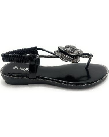 HUALUN SANDALIAS MUJER CUNA BAJA FLOR BRILLANTE NEGRO
