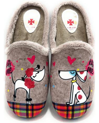 ALCALDE HAUSSCHUHE MIT HERAUSNEHMBARER EINLEGESOHLE UND HUNDE-DESIGN BEIGE BEIGE