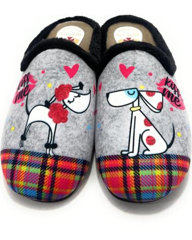 ALCALDE HAUSSCHUHE MIT HERAUSNEHMBARER EINLEGESOHLE UND HUNDE-DESIGN GRAU GRIS