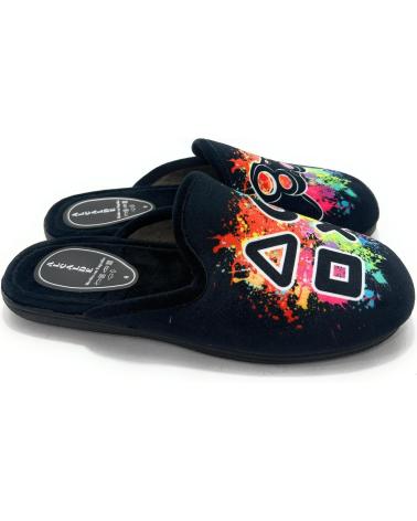 ALCALDE HAUSSCHUHE CADETEPLAY MIT GAMER-DESIGN SCHWARZ NEGRO