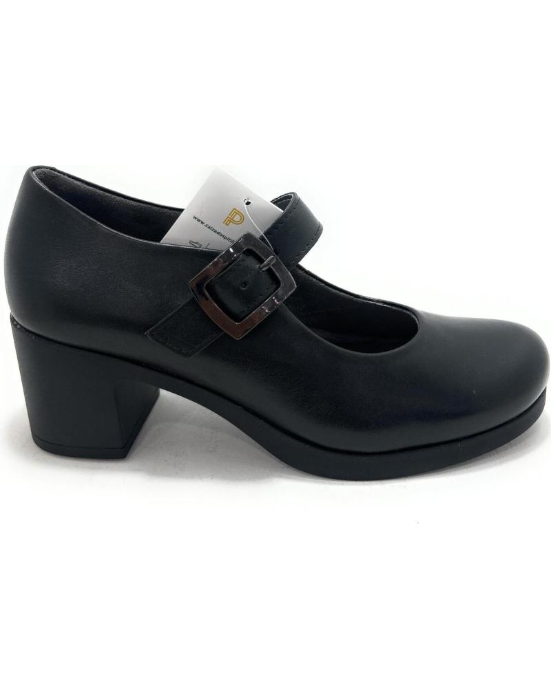 PITILLOS MARY-JANE PUMPS MIT RIEMCHEN, SCHNALLE UND ABSATZ SCHWARZ NEGRO