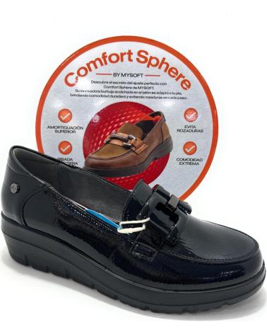 MOCASSIM MYSOFT EM VERNIZ COM FIVELA E SALTO ANABELA CONFORTO PRETO NEGRO