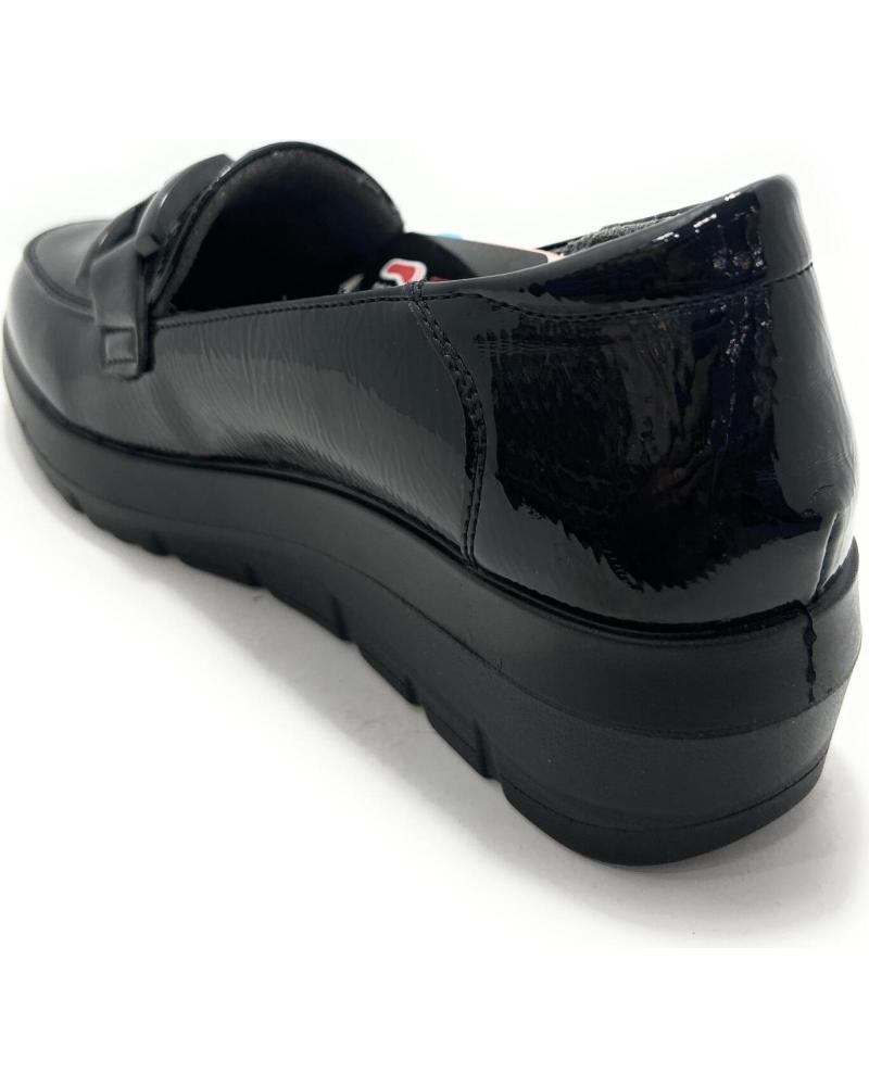 MOCASSIM MYSOFT EM VERNIZ COM FIVELA E SALTO ANABELA CONFORTO PRETO NEGRO