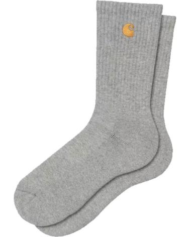 CARHARTT WIP CHASE RIBBED LOGO SOCKEN GRAU MELIERT MIT GOLD-DETAIL GRIS