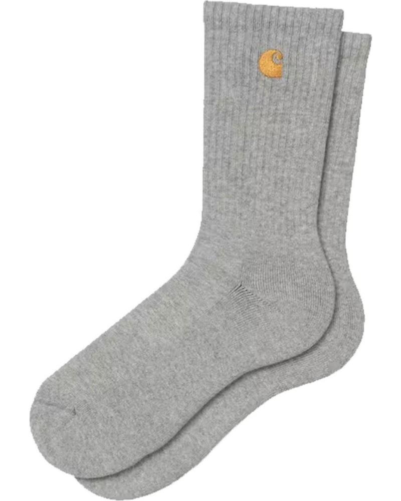 CARHARTT WIP CHASE RIBBED LOGO SOCKEN GRAU MELIERT MIT GOLD-DETAIL GRIS