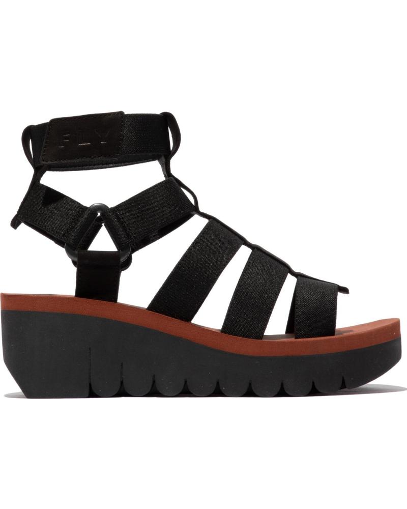 SANDALIA DE CUÑA FLY LONDON YUFI 032 NEGRA NEGRO