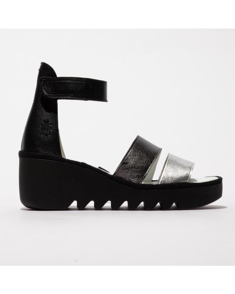 FLY LONDON SANDALIA DE CUÑA BONO 290 NEGRO PLATA V
