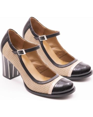 NEMONIC MARY-JANE SCHUH 1790 SCHWARZ UND BEIGE MIT GESTREIFTEM ABSATZ NEGRO