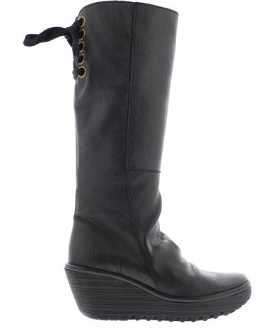 BOTA DE CUNHA ALTA FLY LONDON YUST EM PELE PRETA NEGRO