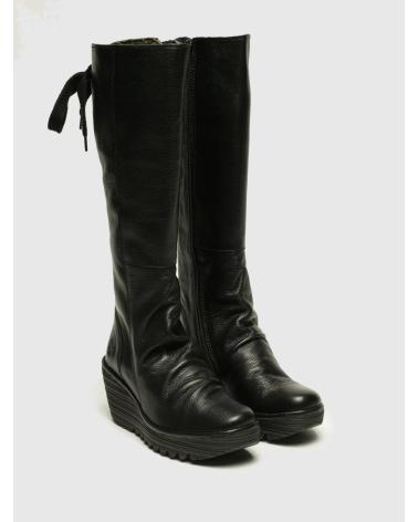 BOTA DE CUNHA ALTA FLY LONDON YUST EM PELE PRETA NEGRO